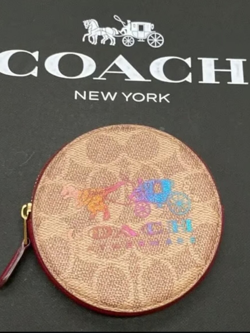 Coach NWOT: SHIMMERY RAINBOW REXY Carriage T-REX Round Coin Case